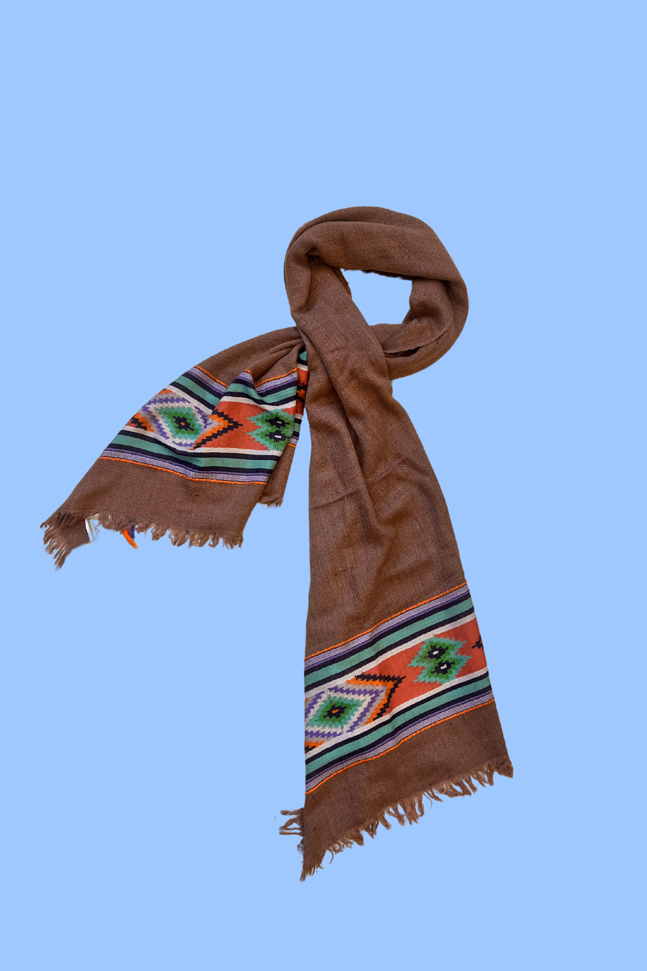 Fab Himalaya hand woven stole - Brown wool