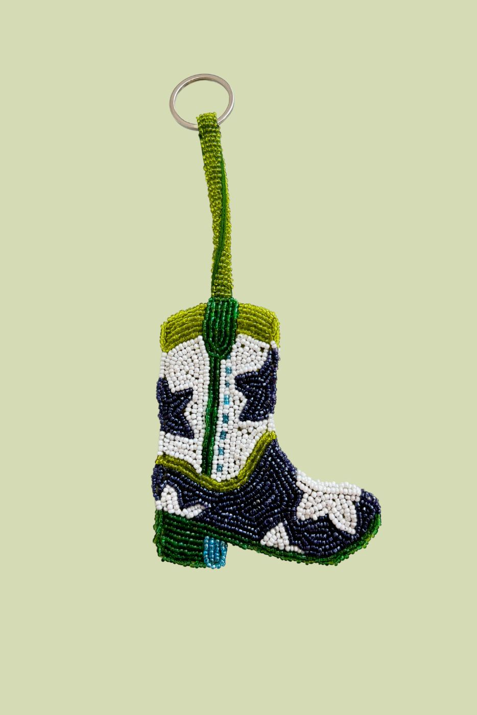 Cowboy boot beaded charm keyring - Blue