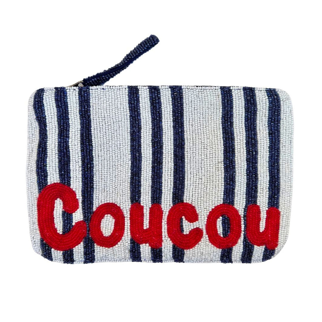 Coucou bead clutch - Navy, white and red