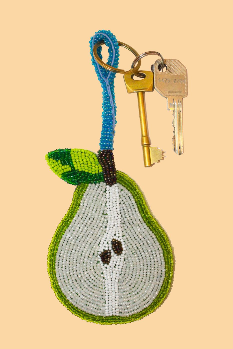 Pear beaded charm keyring