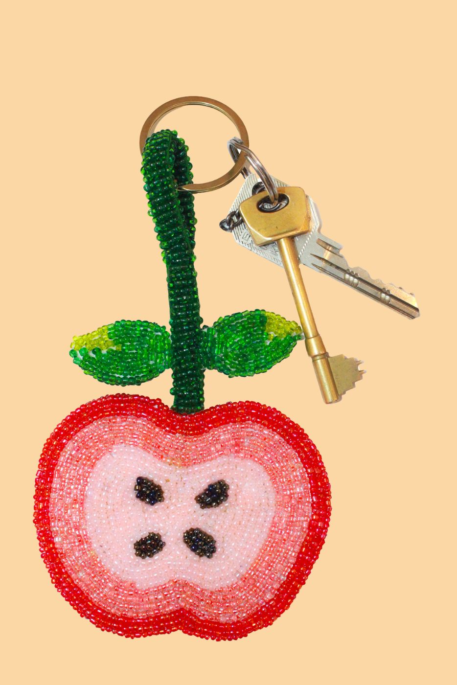 Apple beaded charm keyring