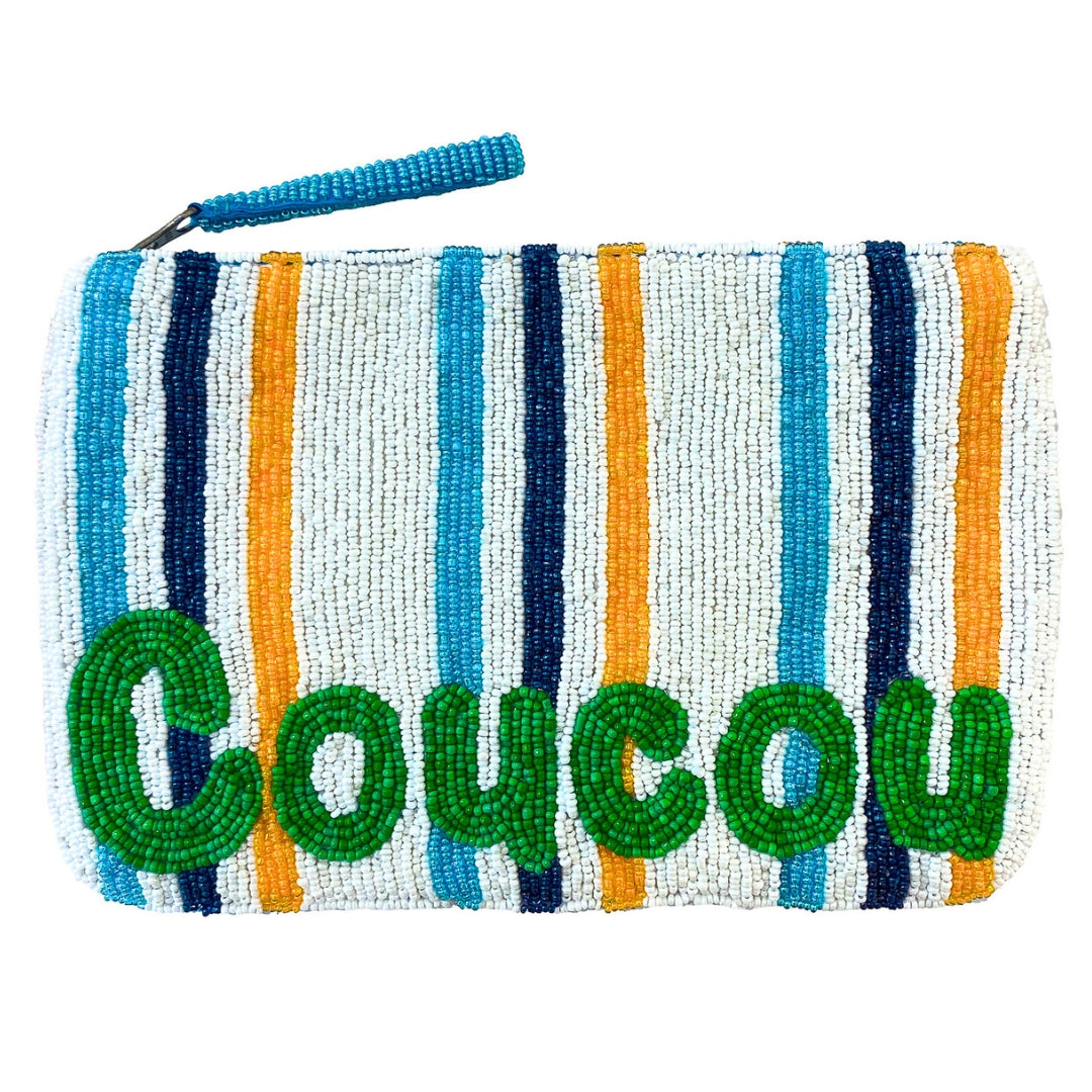 Coucou bead clutch - White multi and green