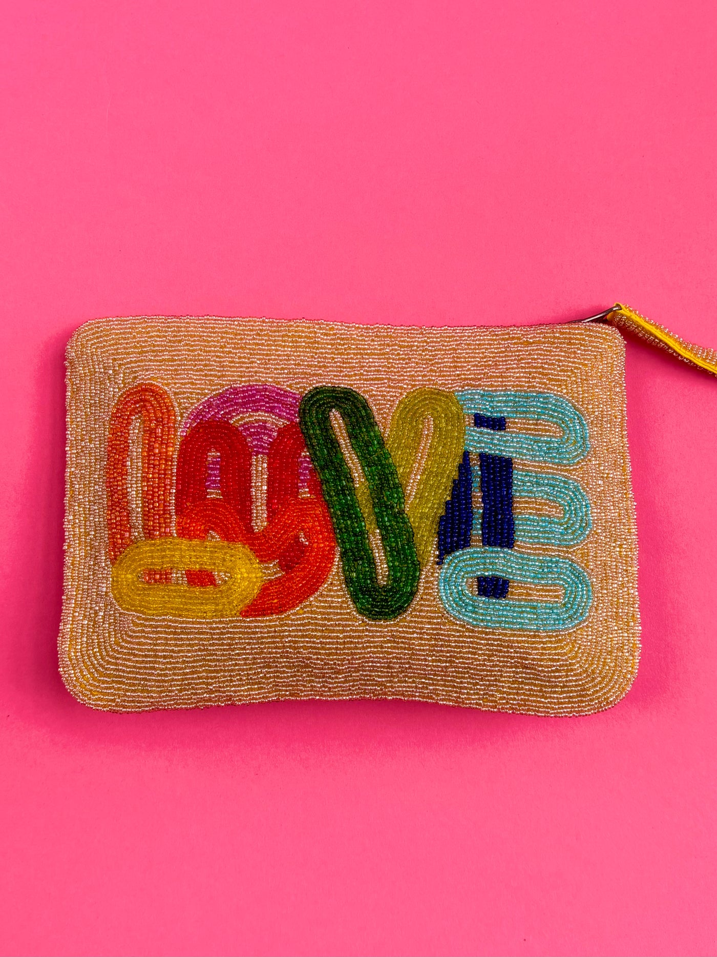 LOVE bead clutch - Gold and multi