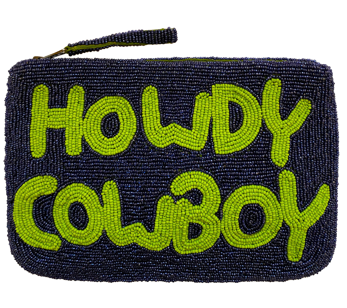 Howdy Cowboy beaded clutch - Midnight and lime