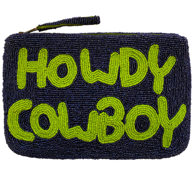 Howdy Cowboy beaded clutch - Midnight and lime