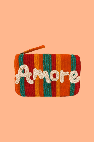 Amore beaded clutch - Multi red and white