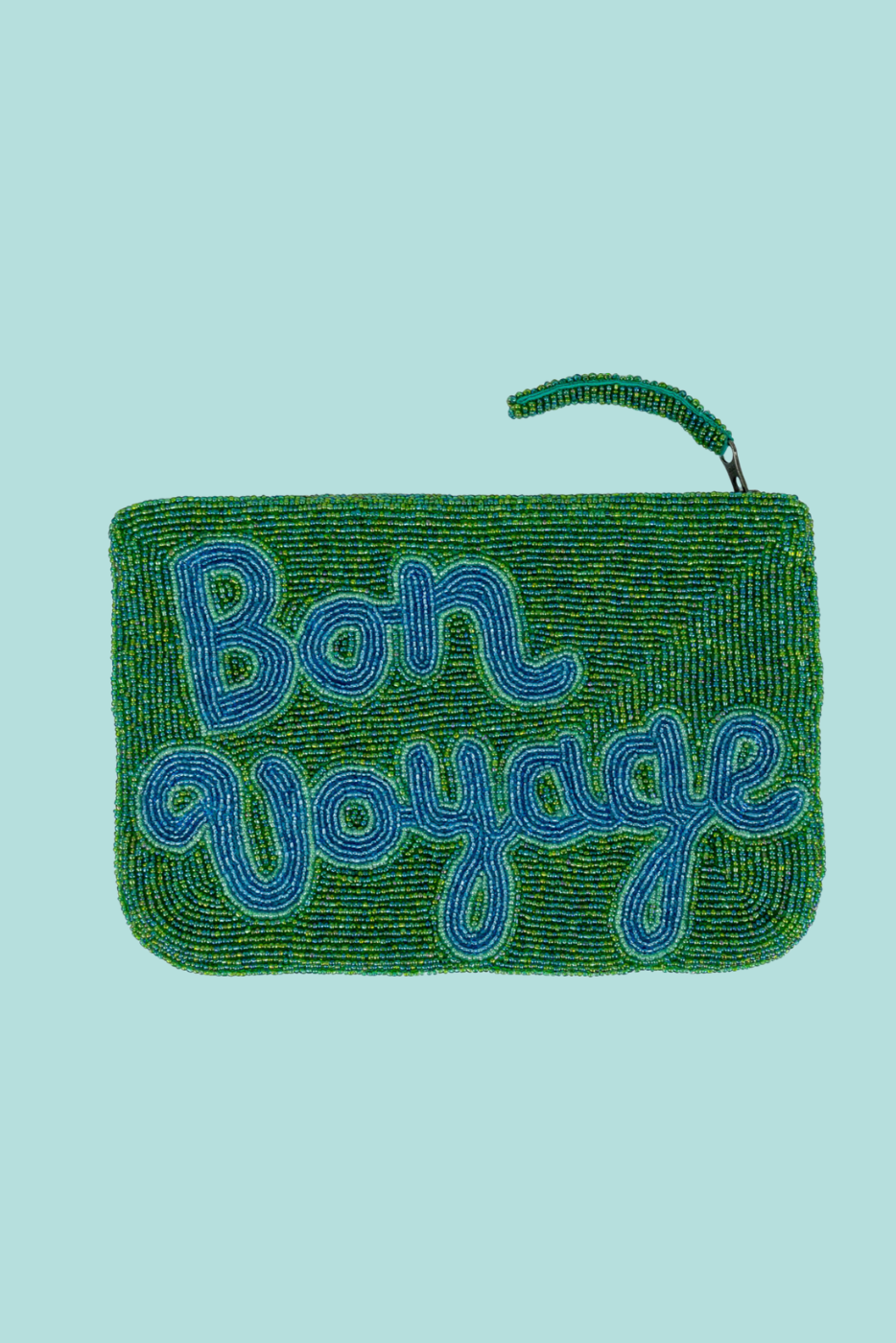 Bon Voyage - Green and blue beaded clutch