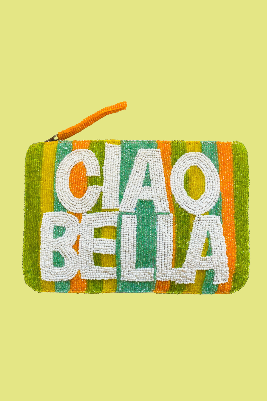 Ciao bella bead clutch -Green stripes and white
