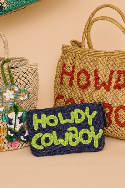 Howdy Cowboy beaded clutch - Midnight and lime