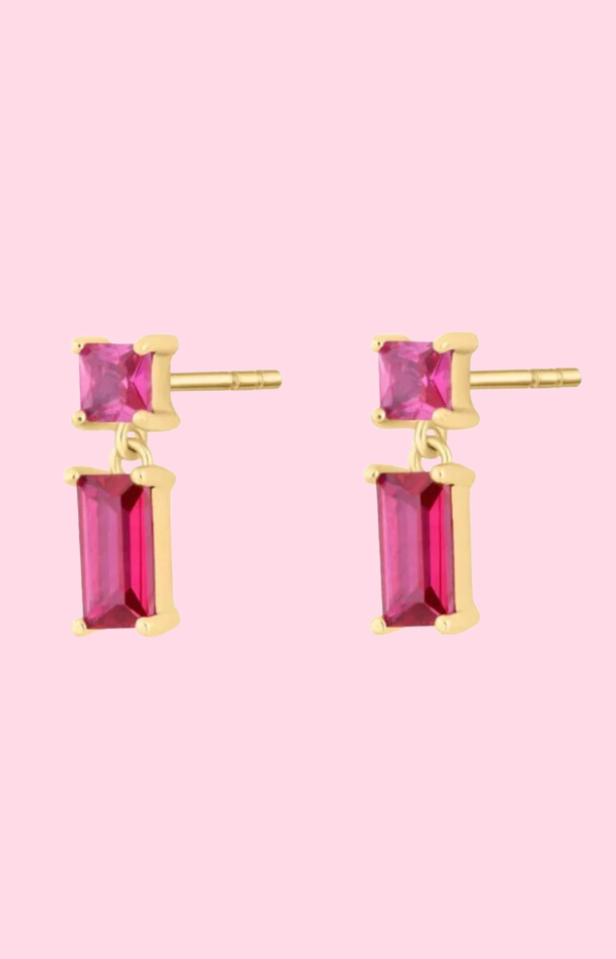 Fuchsia Baguette Drop Studs