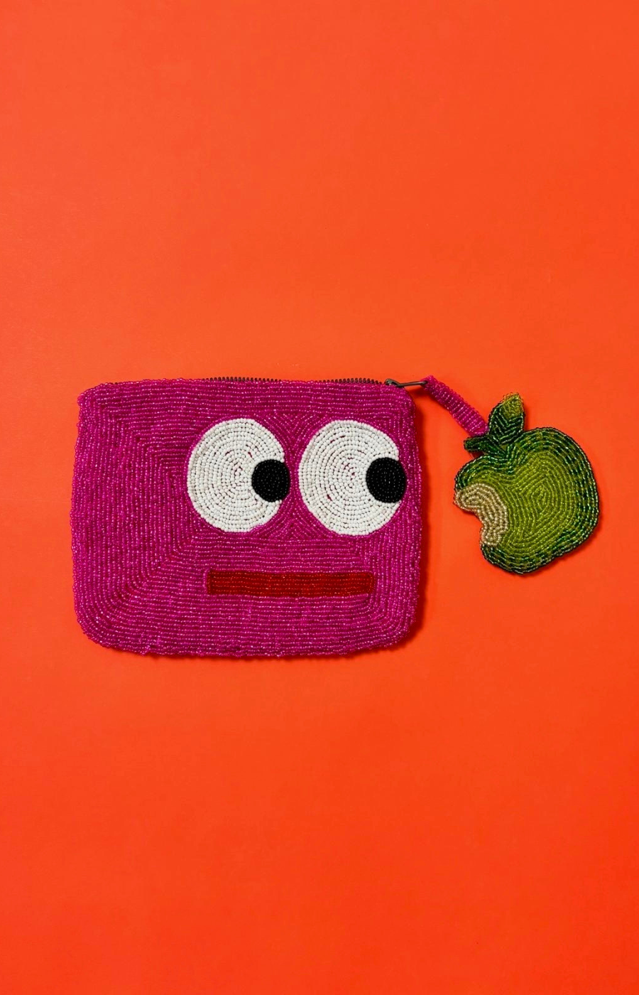 Big eyes mini clutch with apple charm - Pink