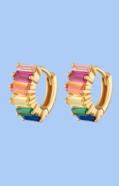 Rainbow Baguette Huggie Earrings