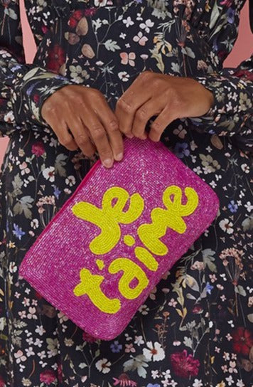 Je t’aime bead clutch - Pink and yellow (PRE-ORDER - ARRIVING END OF NEXT WEEK)