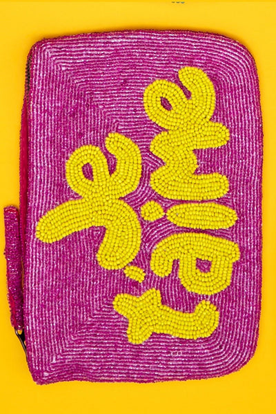 Je t’aime bead clutch - Pink and yellow (PRE-ORDER - ARRIVING END OF NEXT WEEK)