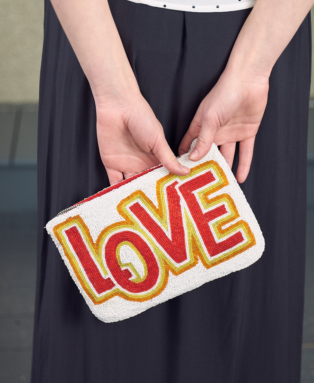 LOVE beaded clutch - White, orange, yellow and red